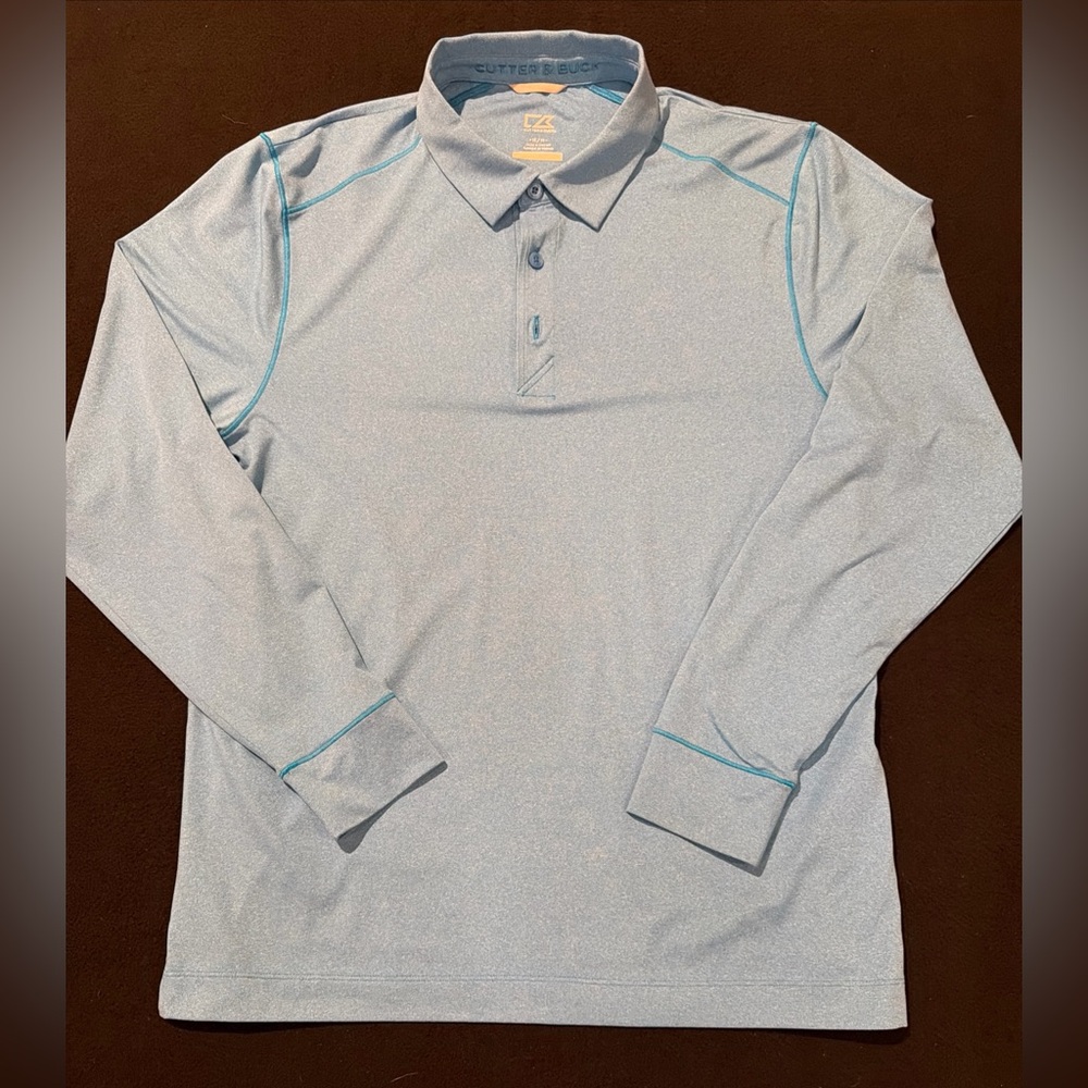 Cutter & Buck Drytec UPF 50+ Long Sleeve Blue Polo Shirt Mens Size Medium